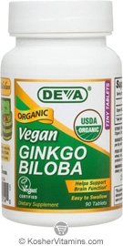 Deva Nutrition Organic Vegan Ginkgo Biloba 300 mg Not Certified Kosher 90 Tablets  